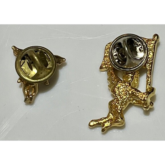 Set Of 2 Vintage Gold Tone Angel Cherub/Angel W/ American Enamel Flag Lapel Pin - Picture 3 of 6